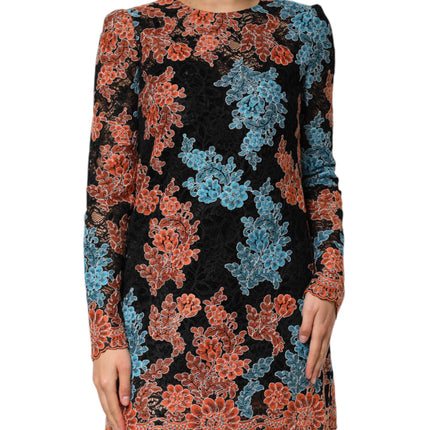 Dolce & Gabbana Multicolor Floral Embroidery Shift Mini Dress