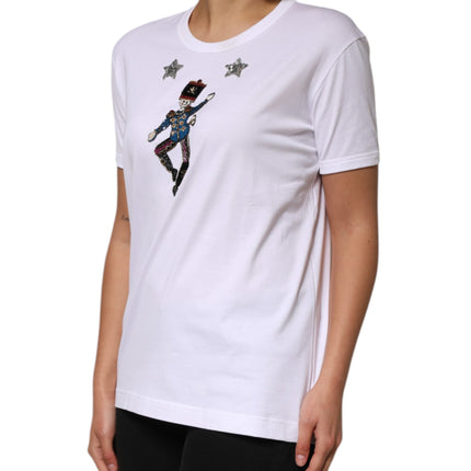 Dolce & Gabbana White Cotton Sequin Embellished Top T-shirt