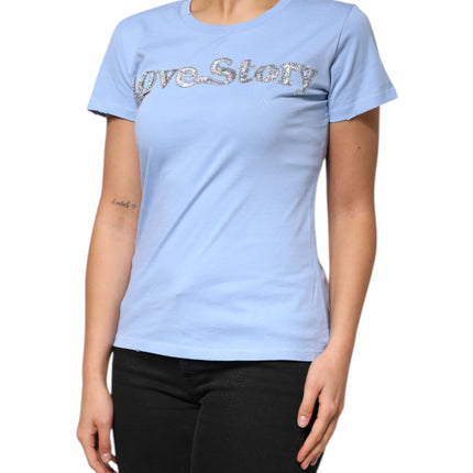 PINKO Blue Love Story Sequined Embellished Short Sleeves T-shirt