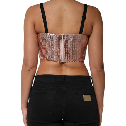 Dolce & Gabbana Pink Sequined Nylon Sleeveless Cropped Top