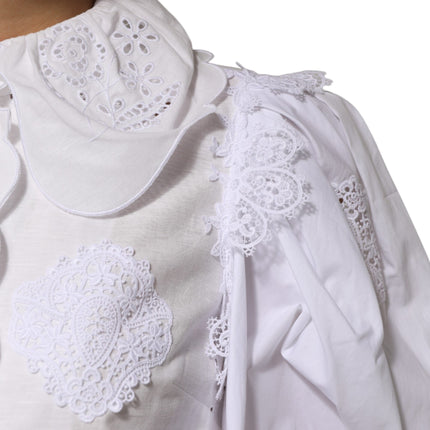 Dolce & Gabbana White Ruffled Lace Embellished Blouse Top