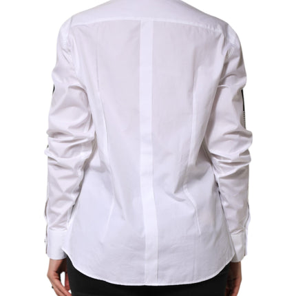 Dolce & Gabbana White Crystal Embellished Collared Shirt Top