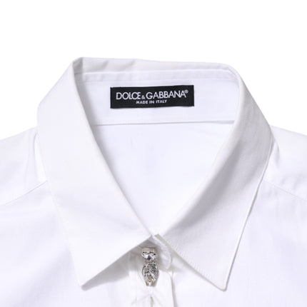Dolce & Gabbana White Crystal Embellished Collared Shirt Top