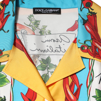 Dolce & Gabbana Multicolor Chili Silk Cropped Blouse Top