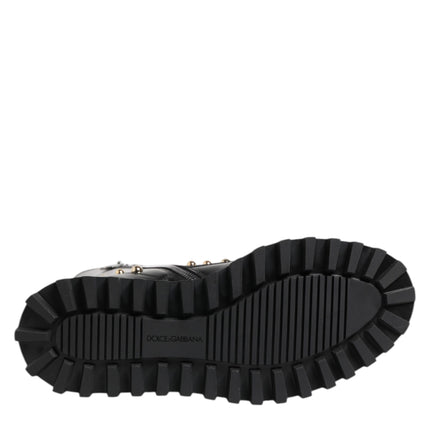 Dolce & Gabbana Black Studded Lace Up Mid Calf Boots Shoes
