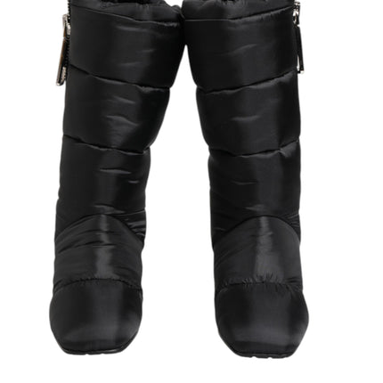 Dolce & Gabbana Black Padded Mid Calf Logo Heel Boots Shoes