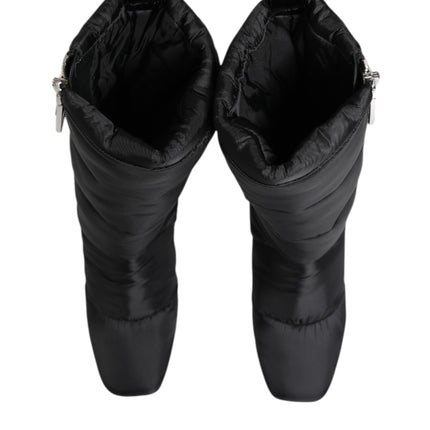 Dolce & Gabbana Black Padded Mid Calf Logo Heel Boots Shoes