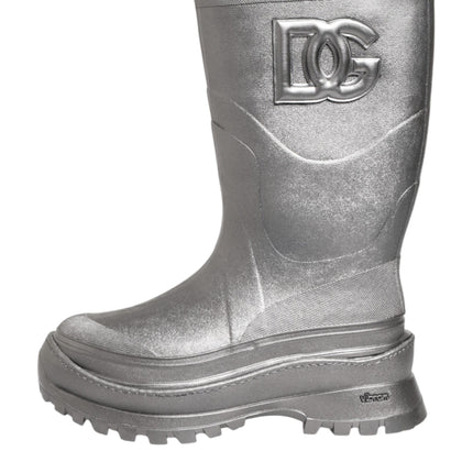 Dolce & Gabbana Metallic Silver Pull On Rain Boots Shoes