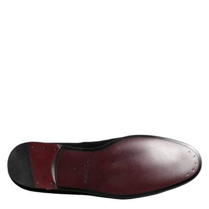Dolce & Gabbana Black Velvet Gold Crown Mens Loafers Shoes