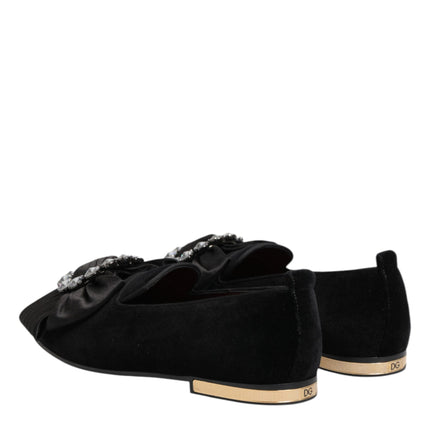 Dolce & Gabbana Black VATICANO Crystal Ribbon Slip On Shoes