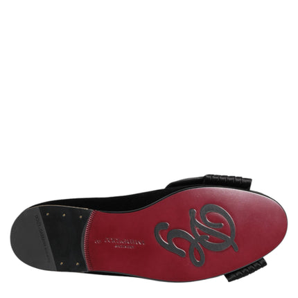 Dolce & Gabbana Black VATICANO Crystal Ribbon Slip On Shoes