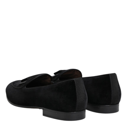 Dolce & Gabbana Black Velvet Loafers Formal Men Dress Shoes