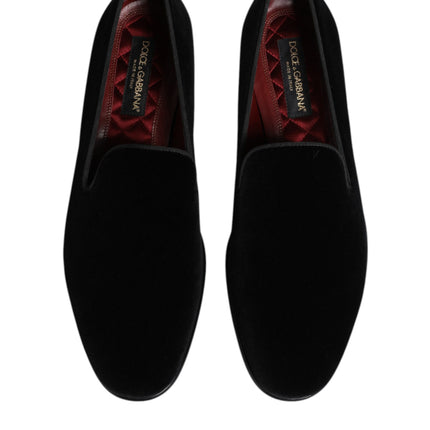 Dolce & Gabbana Black Velvet Slip On Loafers Men Formal Shoes