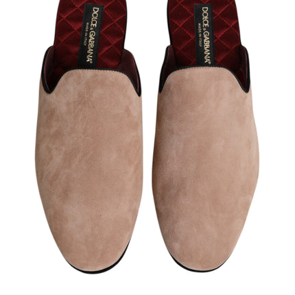 Dolce & Gabbana Beige Suede Leather Slides Flat Slipper Shoes