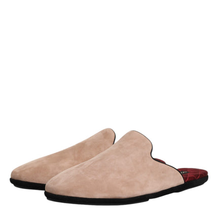 Dolce & Gabbana Beige Suede Leather Slides Flat Slipper Shoes