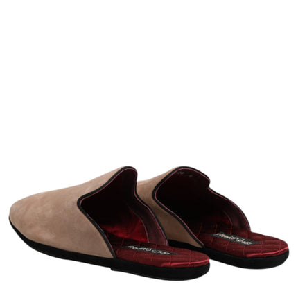 Dolce & Gabbana Beige Suede Leather Slides Flat Slipper Shoes
