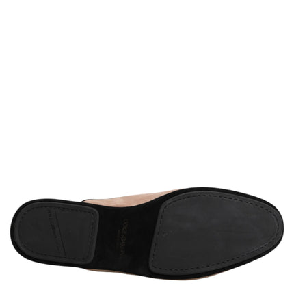 Dolce & Gabbana Beige Suede Leather Slides Flat Slipper Shoes