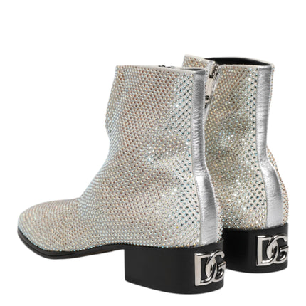 Dolce & Gabbana White Strass DG Logo Heels Ankle Boots Shoes