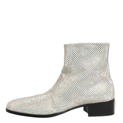 Dolce & Gabbana White Strass DG Logo Heels Ankle Boots Shoes