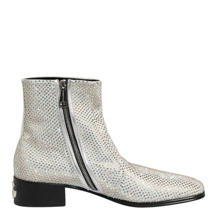 Dolce & Gabbana White Strass DG Logo Heels Ankle Boots Shoes