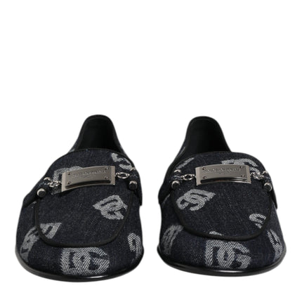 Dolce & Gabbana Blue Logo Cotton Loafers Formal Dress Shoes