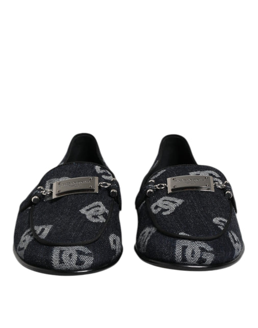Dolce & Gabbana Blue Logo Cotton Loafers Formal Dress Shoes