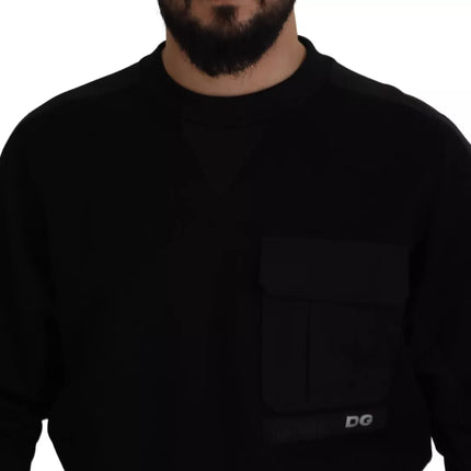Dolce & Gabbana Black Cotton Crewneck Sweatshirt Sweater