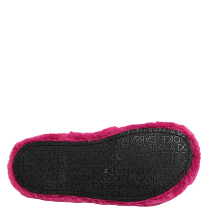 Dolce & Gabbana Pink Acrylic Faux Fur Mens Flats Sandals Shoes
