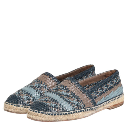 Dolce & Gabbana Blue Gray Woven Leather Buffalo Espadrille Shoes