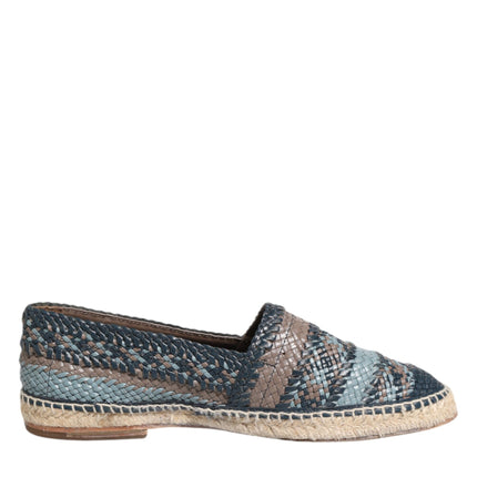 Dolce & Gabbana Blue Gray Woven Leather Buffalo Espadrille Shoes
