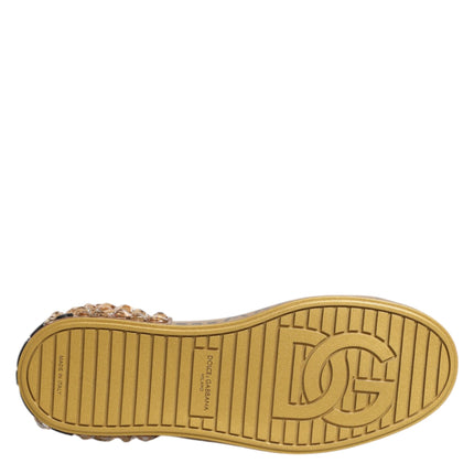 Dolce & Gabbana White Gold Crystal Portofino Sneakers Shoes