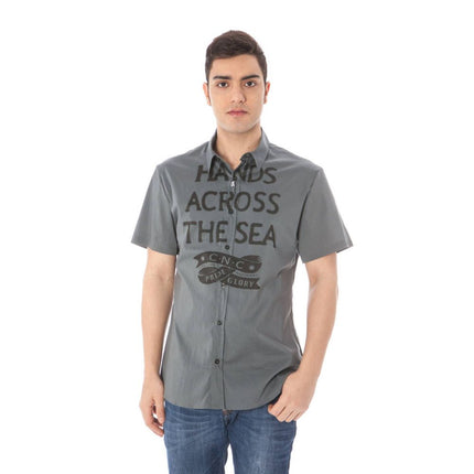 Costume National "Gray Cotton Men's Shirt with Italian Collar"