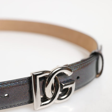 Dolce & Gabbana Metallic Leather Silver Tone Logo Buckle Belt