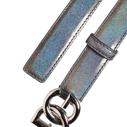 Dolce & Gabbana Metallic Leather Silver Tone Logo Buckle Belt