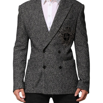 Dolce & Gabbana Black White Double Breasted Men Suit Blazer
