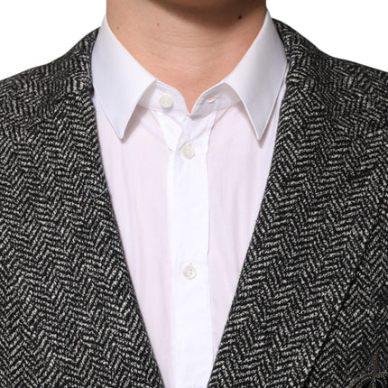 Dolce & Gabbana Black White Double Breasted Men Suit Blazer