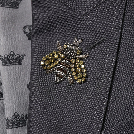 Dolce & Gabbana Dark Gray Bee Embroidery Wool Coat Blazer