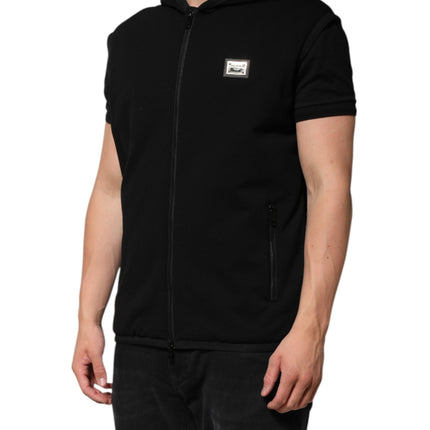 Dolce & Gabbana Black Sleeveless Hooded Logo Plaque Jacket