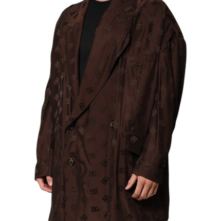 Dolce & Gabbana Brown Polyester Logo Monogram Coat Jacket