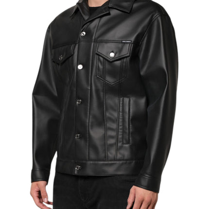 Dolce & Gabbana Black Polyester Button Down Biker Jacket