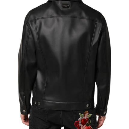 Dolce & Gabbana Black Polyester Button Down Biker Jacket