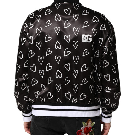 Dolce & Gabbana Black Polyester Heart Print Bomber Jacket