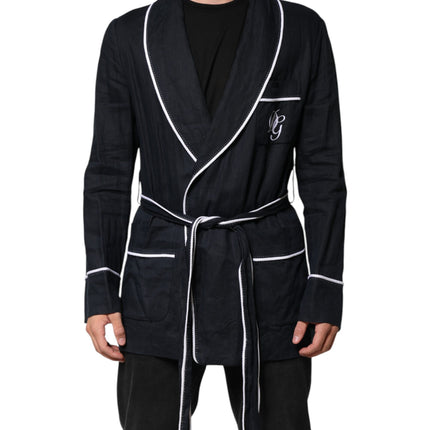 Dolce & Gabbana Dark Blue DG Embroidery Jacket Robe Blazer