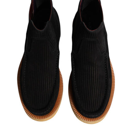 Dolce & Gabbana Black Calf Suede Slip On Ankle Boots Shoes