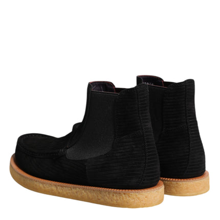 Dolce & Gabbana Black Calf Suede Slip On Ankle Boots Shoes