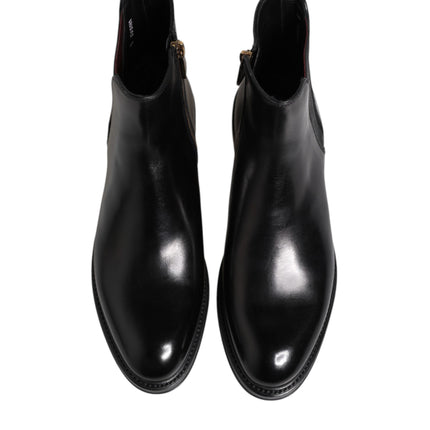 Dolce & Gabbana Black Chelsea Leather Mid Calf Boots Shoes