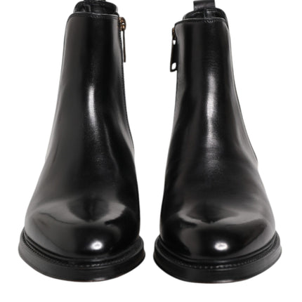 Dolce & Gabbana Black Chelsea Leather Mid Calf Boots Shoes