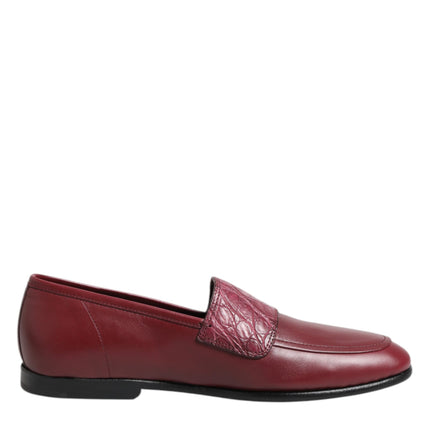Dolce & Gabbana Burgundy Leather Formal Slip On Shoes