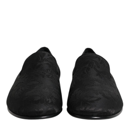 Dolce & Gabbana Black Floral Brocade Loafers Men Dress Shoes