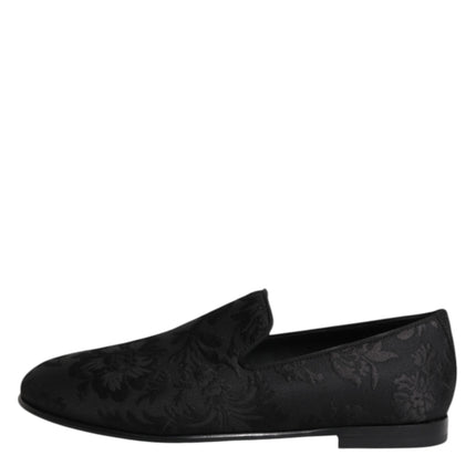Dolce & Gabbana Black Floral Brocade Loafers Men Dress Shoes